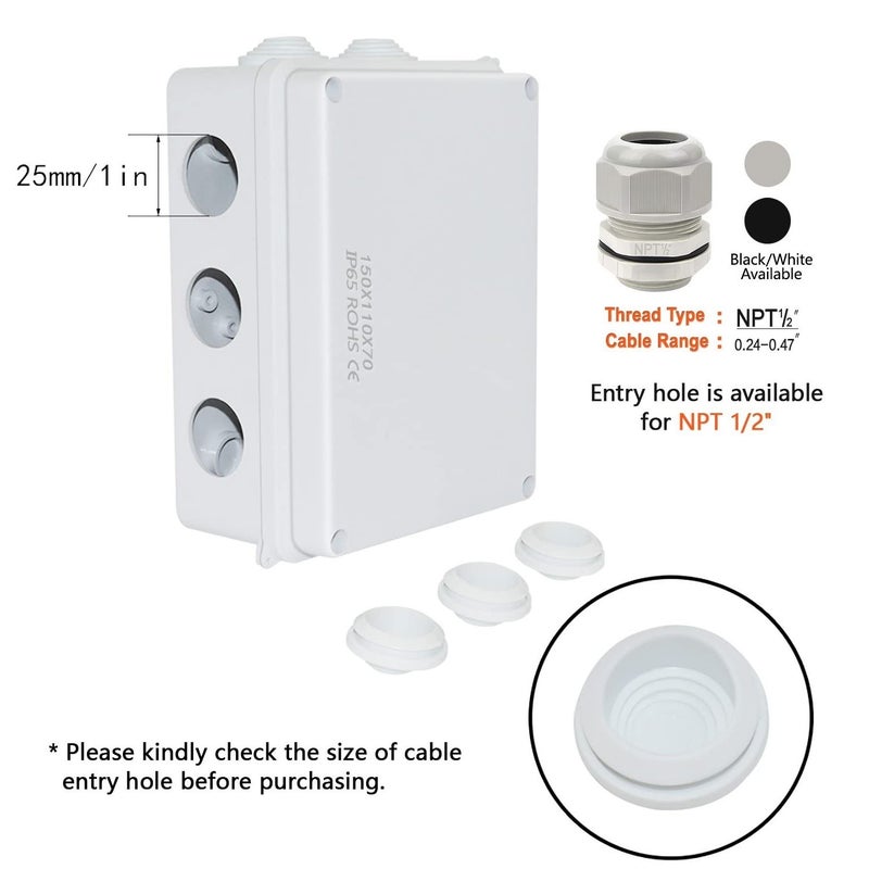 LeMotech ABS Plastic Dustproof Waterproof IP65 Junction Box Universal Electrical Project Enclosure White 5.9 x 4.3 x 2.8 inch (150 x 110 x 70 mm) - Image 5